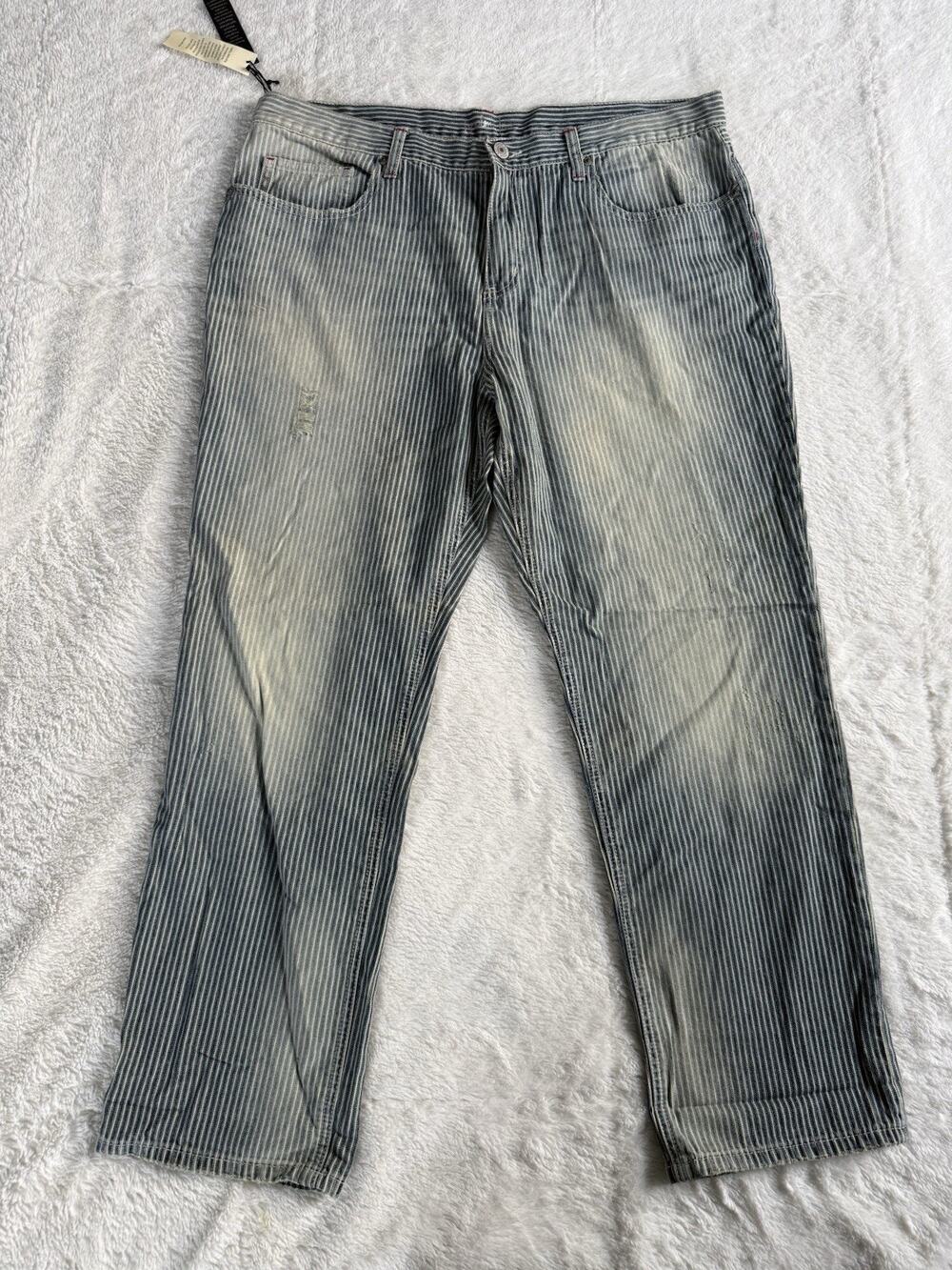 NWT London Jean Vintage Wash Hickory Stripe Women’s Sz 14 Distressed Relaxed Fit